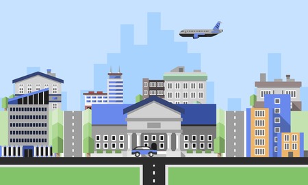 Office buildings background with business corporate city center houses flat background vector illustrationのイラスト素材