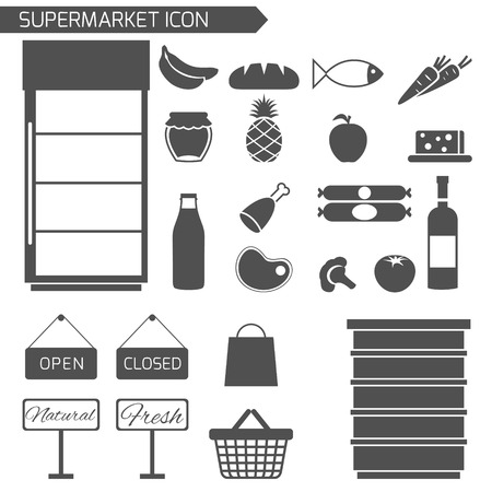 Supermarket black icon decorative set with shopping signs isolated vector illustrationのイラスト素材