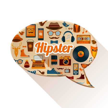 Social communication concept with speech bubble and hipster fashion elements vector illustrationのイラスト素材