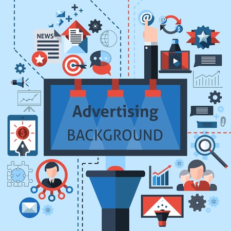 Advertising marketing background with statistics and monitoring charts vector illustrationのイラスト素材