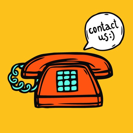 Contact us communication poster with classic retro phone vector illustrationのイラスト素材