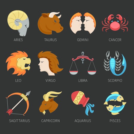 Twelve zodiac constellation astrological signs icons set isolated vector illustrationのイラスト素材