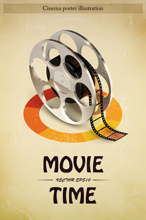 Cinema movie entertainment poster with realistic film reel vector illustrationのイラスト素材