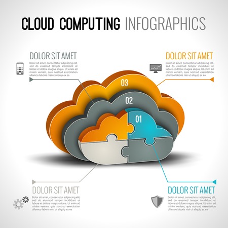 Cloud computing infographics set with 3d chart and data elements vector illustrationのイラスト素材