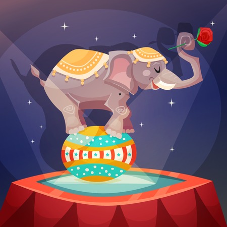 Circus vintage poster with elephant acrobat balanced on ball vector illustrationのイラスト素材
