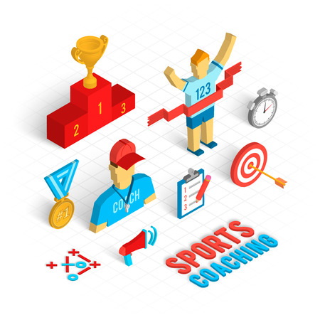 Sport coaching concept with isometric decorative icons set isolated vector illustrationのイラスト素材