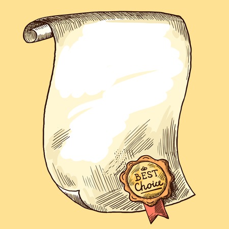 Vintage paper scroll with best choice wax seal sketch vector illustrationのイラスト素材