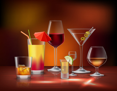 Alcohol drinks beverages in glasses decorative icons set vector illustrationのイラスト素材