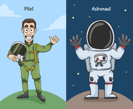 Astronaut in space suit and pilot thumbs up characters vector illustrationのイラスト素材