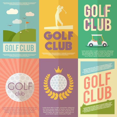 Golf club competition tournament mini poster flat set isolated vector illustrationのイラスト素材