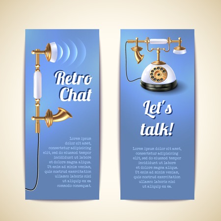 Vintage telephone retro chat vertical banners paper set isolated vector illustrationのイラスト素材