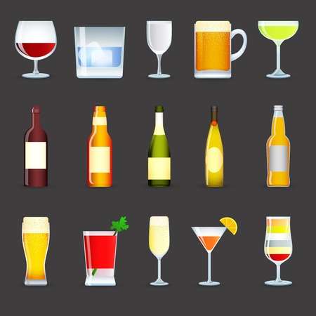 Alcohol drinks decorative icons set with cocktail beer wine vodka isolated vector illustrationのイラスト素材