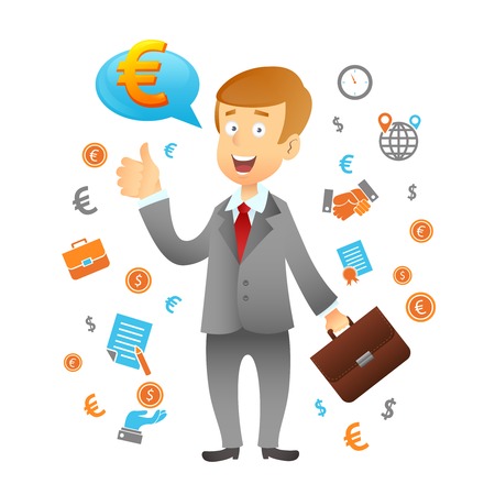 Businessman with business management and financial icons set vector illustrationのイラスト素材