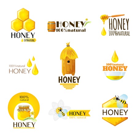Natural honey  healthy organic product labels set isolated vector illustrationのイラスト素材