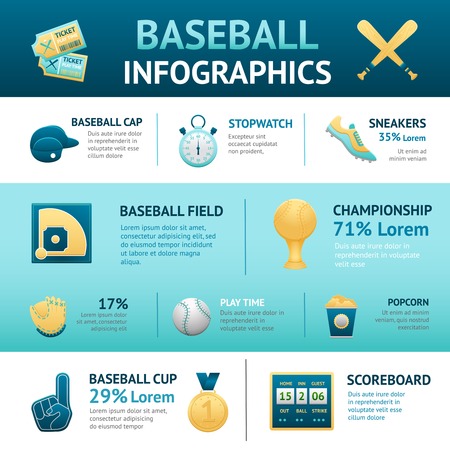 Baseball infographics set with cup field championship scoreboard symbols vector illustrationのイラスト素材