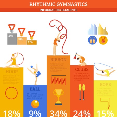 Rhythmics gymnastics infographics set with sport and fitness symbols and charts vector illustrationのイラスト素材