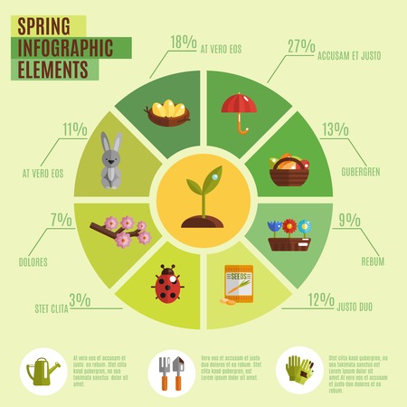Spring infographics set with pie chart and season symbols elements vector illustrationのイラスト素材
