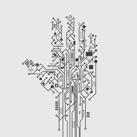 Computer circuit board in hand shape creative technology poster vector illustrationのイラスト素材