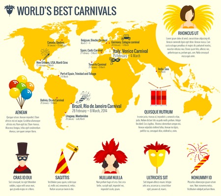 World best carnival season infographic poster print with german carriage and venetian eye mask abstract vector illustrationのイラスト素材