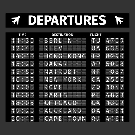 Airport retro analog departure board timetable travel background vector illustrationのイラスト素材