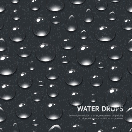 Realistic water drops on black textured background seamless pattern vector illustrationのイラスト素材