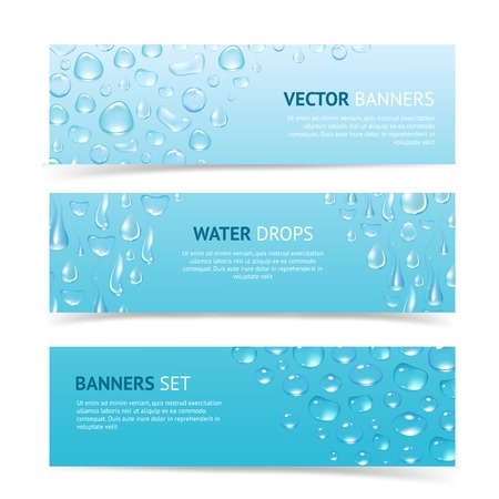 Water drops cool aqua shiny dew banners set isolated vector illustrationのイラスト素材