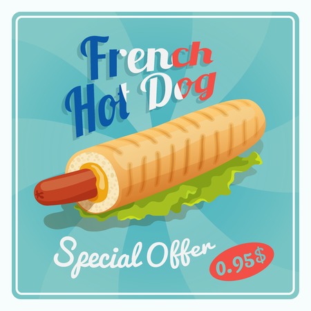 Grilled french hot dog with sauce fast food retro poster vector illustrationのイラスト素材