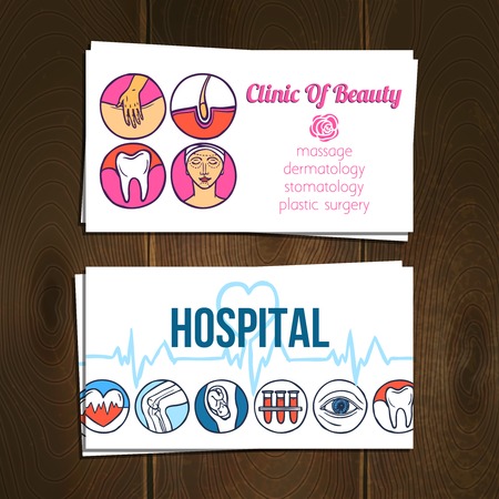 Medical hospital and beauty clinic business cards hand drawn set isolated vector illustrationのイラスト素材