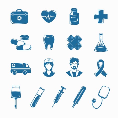 Medicine icons set with syringe stethoscope nurse ambulance isolated vector illustrationのイラスト素材