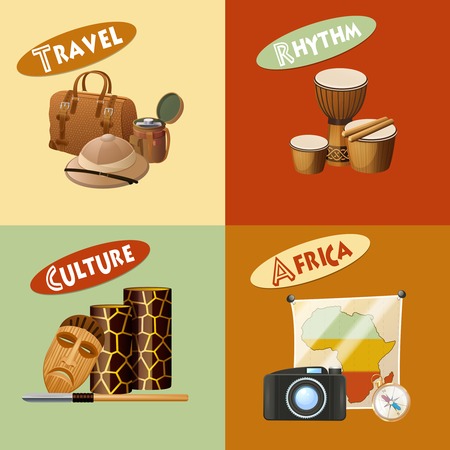 African design concept set with travel rhythm africa culture icons isolated vector illustrationのイラスト素材