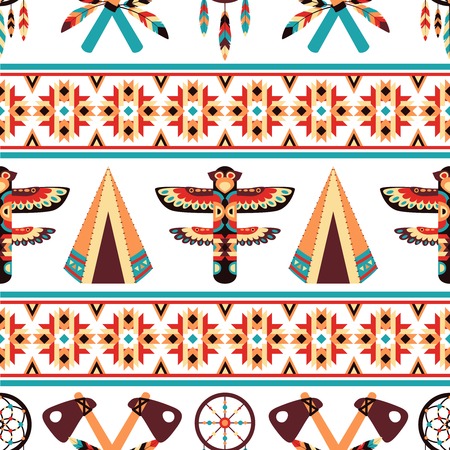 Decorative american indian ethnic border tapestry embroidery or interior scene appearance traditional native design abstract vector illustrationのイラスト素材