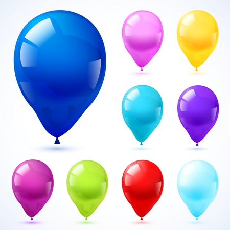 Assorted colors bright glossy  oval shape latex party decoration balloons pictograms collection set abstract isolated vector illustrationのイラスト素材