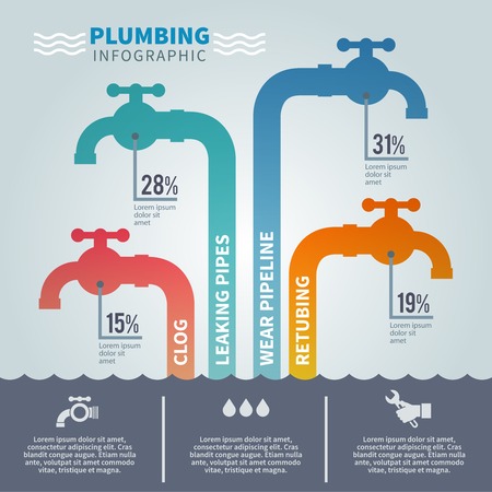 Plumbing infographic set with faucets and tube fixture symbols vector illustrationのイラスト素材