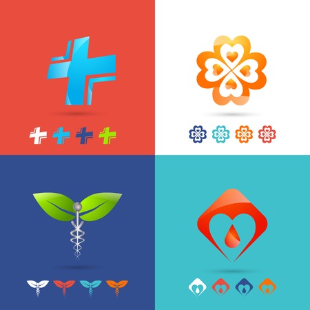 Medical icon design concepts set with healthcare pharmacy and emergency symbols flat icons isolated vector illustrationのイラスト素材