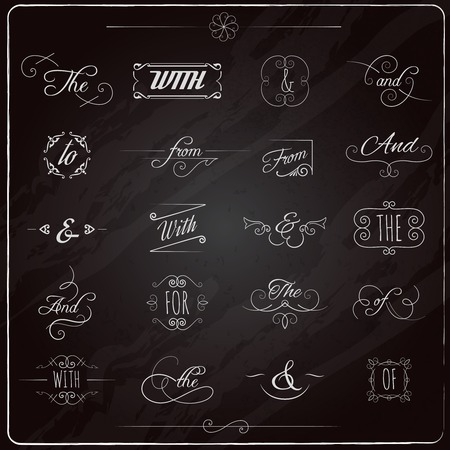 Catchwords and ampersand chalkboard calligraphic elements set isolated vector illustrationのイラスト素材