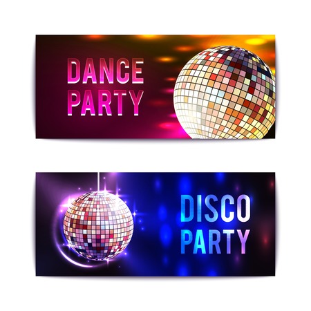 Disco party with glass ball spheres banners horizontal set isolated vector illustrationのイラスト素材