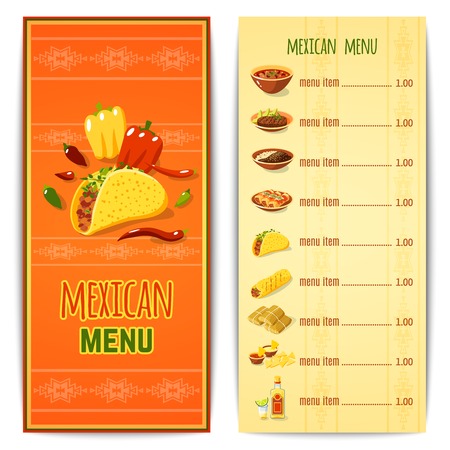 Mexican restaurant menu template with traditional spicy food cuisine vector illustrationのイラスト素材
