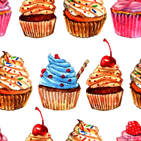 Decorative gift banquet bakery wrapping paper with delicious whipped cream filled cupcakes design seamless pattern vector illustrationのイラスト素材