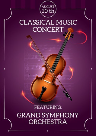 Classic music concert poster with violin and bow vector illustrationのイラスト素材