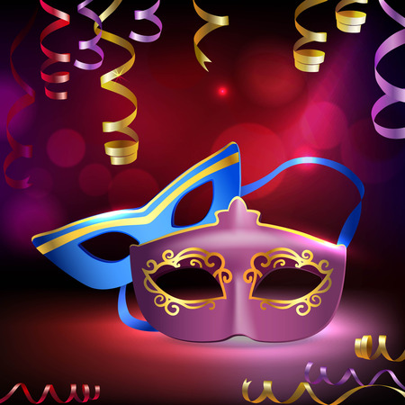 Traditional venetian carnival mardi gras realistic 3d masks on holiday background vector illustrationのイラスト素材