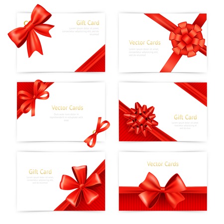 Gift paper cards set with red silk ribbon decoration isolated vector illustrationのイラスト素材