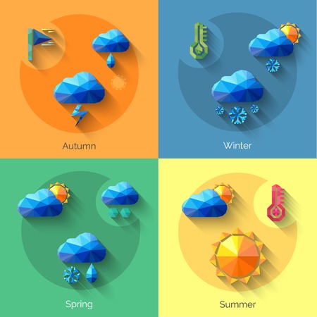 Seasons weather forecast design concept set with polygonal icons isolated vector illustrationのイラスト素材