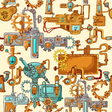 Industrial machines gears robot engineering technologies seamless pattern vector illustrationのイラスト素材