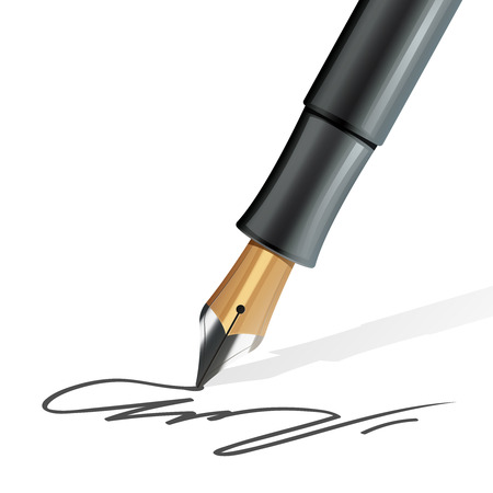Closeup on fountain pen writing a signature realistic vector illustrationのイラスト素材