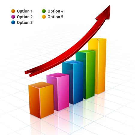 Business bar graph with growth arrow sign 3d vector illustrationのイラスト素材