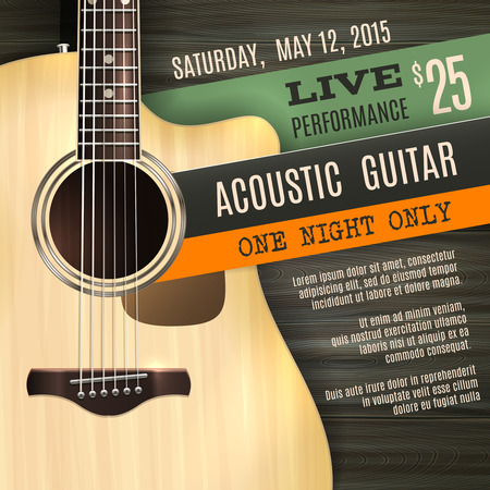 Indie musician concert show poster with acoustic guitar vector illustrationのイラスト素材