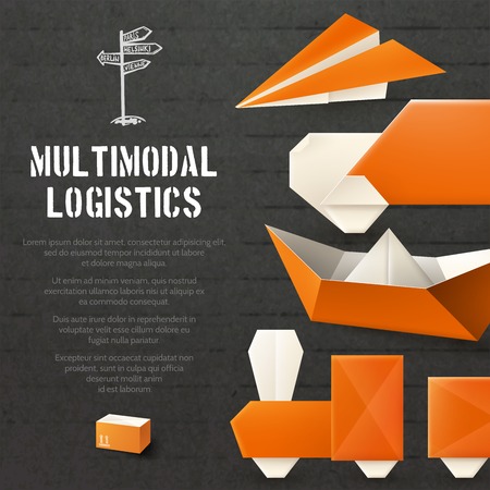 Origami logistic freight and transportation background with paper transport vector illustrationのイラスト素材