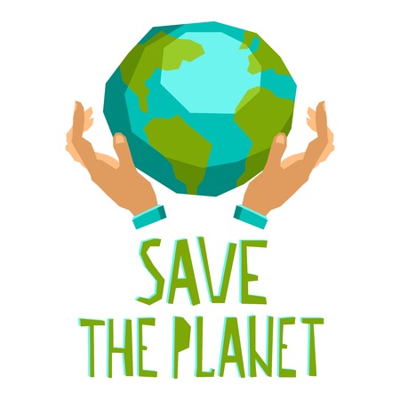 Human hands holding globe save the planet concept vector illustrationのイラスト素材