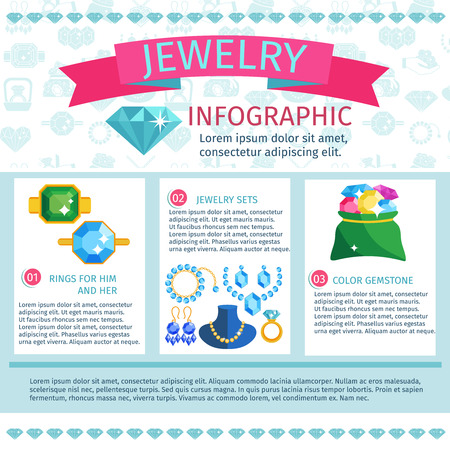 Precious jewels infographics with fashion jewelry gems and accessories set vector illustrationのイラスト素材
