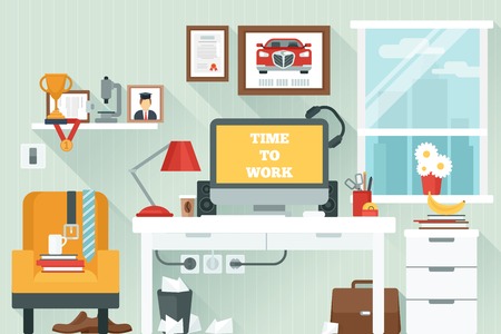 Workspace in room with flat work study and interior icons vector illustrationのイラスト素材